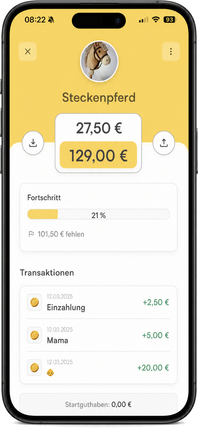 Vollständiges Smartphone mit einem deutschen Tallo-Sparziel